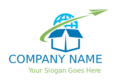 logistics logo globe inside box with paper plane