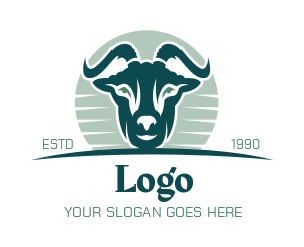 animal logo goat head with horns in sunset