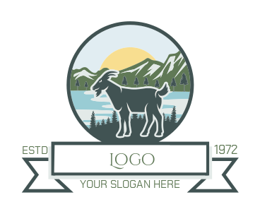 animal logo goat sunset valley lake in circle