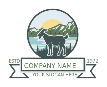 animal logo goat sunset valley lake in circle