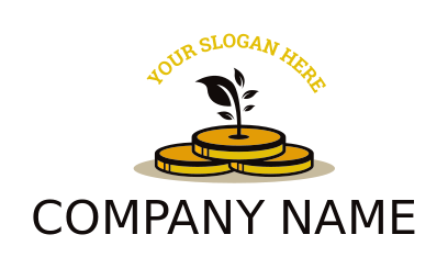 investment logo template gold coins and plant