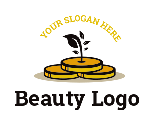 investment logo template gold coins and plant