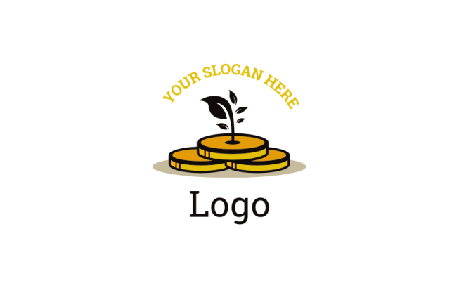 investment logo template gold coins and plant