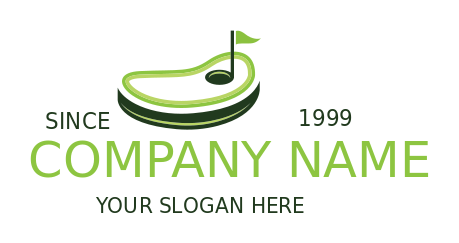 sports logo golf club and flag within sand patch