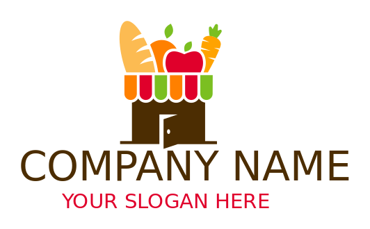grocery store logo door merged with food items