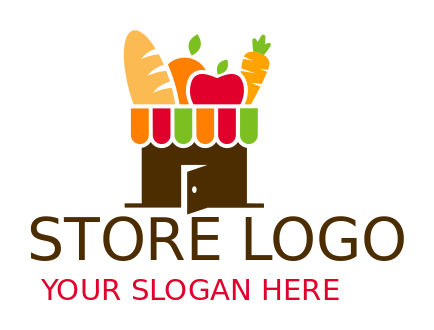 grocery store logo door merged with food items