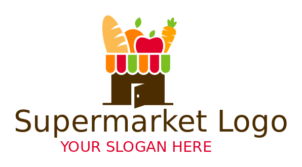 grocery store logo door merged with food items