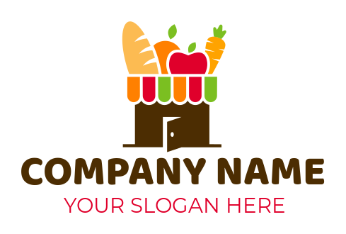 door merged with awning of food items logo creator