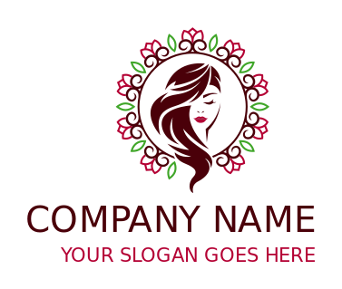 hair covering half face of woman in ornaments with flowers and leaves