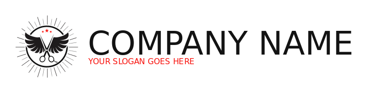 hair salon logo scissors with wings in circle