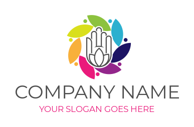 spa logo hand and colorful petals for massage