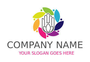 spa logo hand and colorful petals for massage