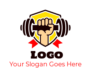 fitness center logo hand holding dumbbell