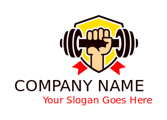fitness center logo hand holding dumbbell