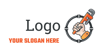 handyman logo hand with wrench in circle pipes