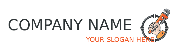 handyman logo hand with wrench in circle pipes