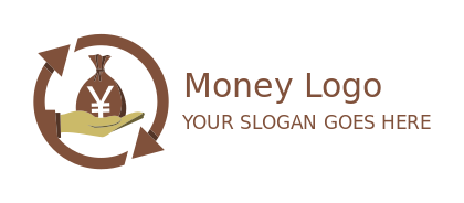 investment logo hand holding yen currency bag