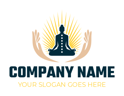 spa logo hands around yoga buddha with rays