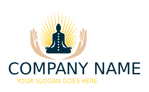 spa logo hands around yoga buddha with rays