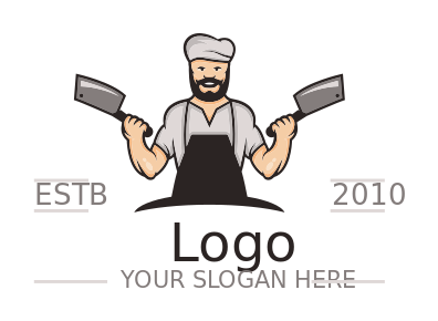 restaurant logo happy butcher holding knives
