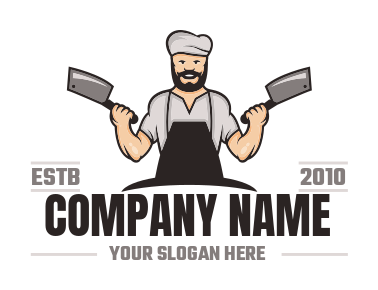 restaurant logo happy butcher holding knives