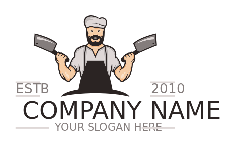 restaurant logo happy butcher holding knives