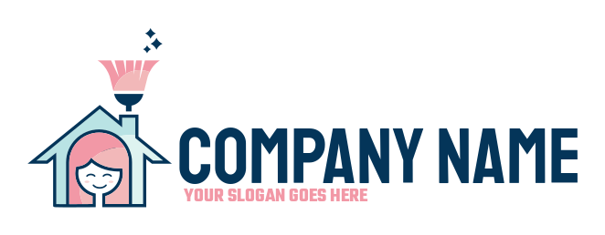 cleaning logo happy maid in house with broom