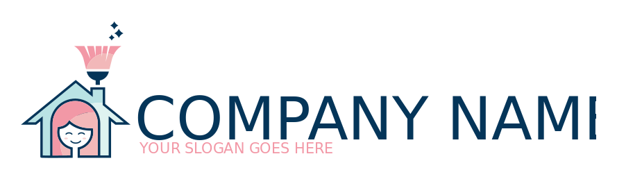 cleaning logo happy maid in house with broom