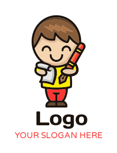 education logo happy boy with pen and paper