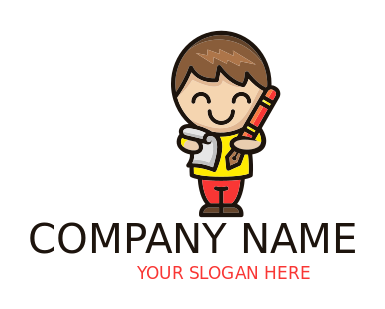 education logo happy boy with pen and paper