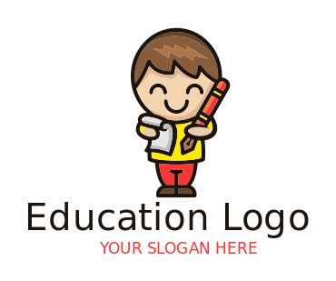 education logo happy boy with pen and paper