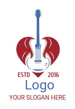 music logo heart with acoustic guitar