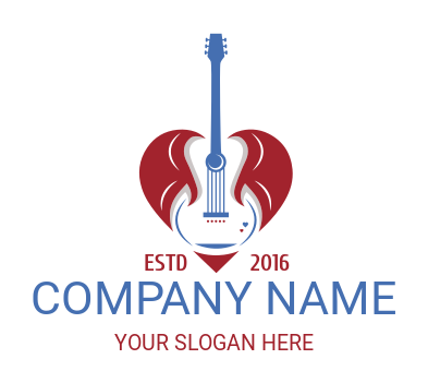 music teacher logo heart with acoustic guitar
