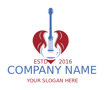 music teacher logo heart with acoustic guitar