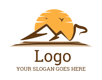 travel logo hills with camel sun background
