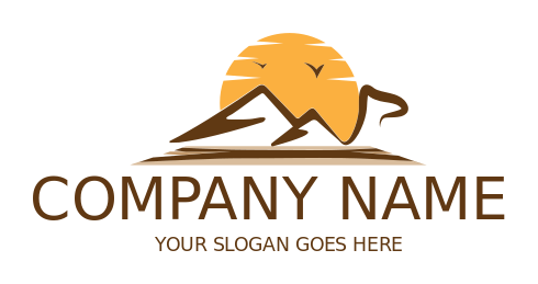 travel logo hills with camel sun background