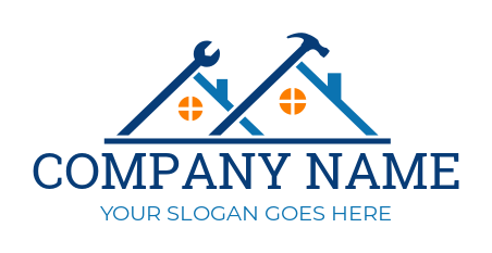 home remodeling symbol with tools on two roof tops 