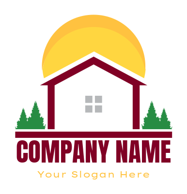 design a real estate logo home with pine trees and sun - logodesign.net