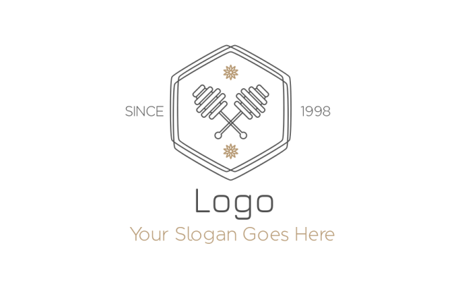 honey dippers crossed inside hexagon logo template 