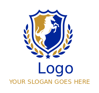 design an animal logo horse set inside shield crest with laurel