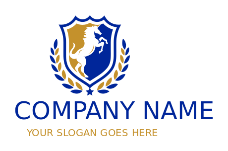 design an animal logo horse set inside shield crest with laurel