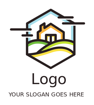 property logo icon house hills in hexagon