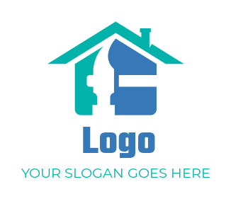 construction logo icon house behind hammer