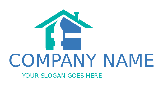 construction logo icon house behind hammer