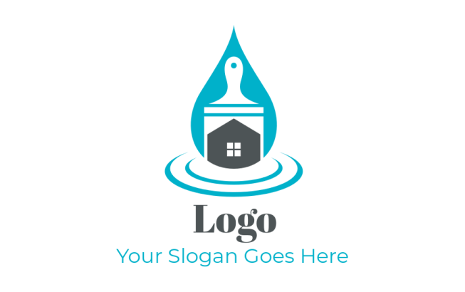 cleaning logo illustration house inside paintbrush incorporated in water droplet