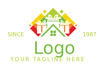 real estate logo house roof with gifts on top