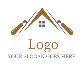 masonry logo house roof with plaster tools