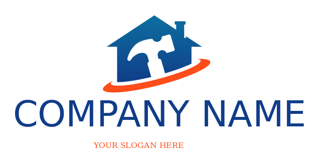 construction logo maker house with hammer and swoosh under it