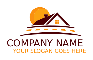 property logo house with road in front of a sun