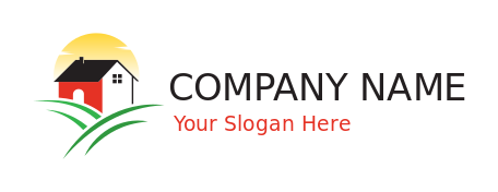 real estate logo of houses black roofs on fields